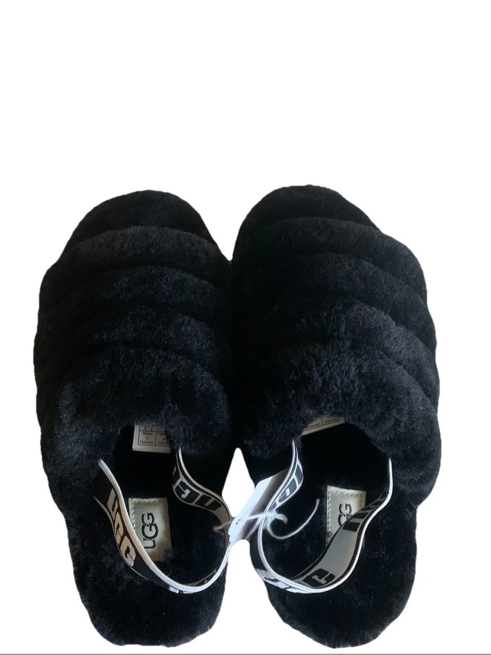 UGG Women’s Black Fuzz Slippers with Branded Strap - Picture 2 of 3